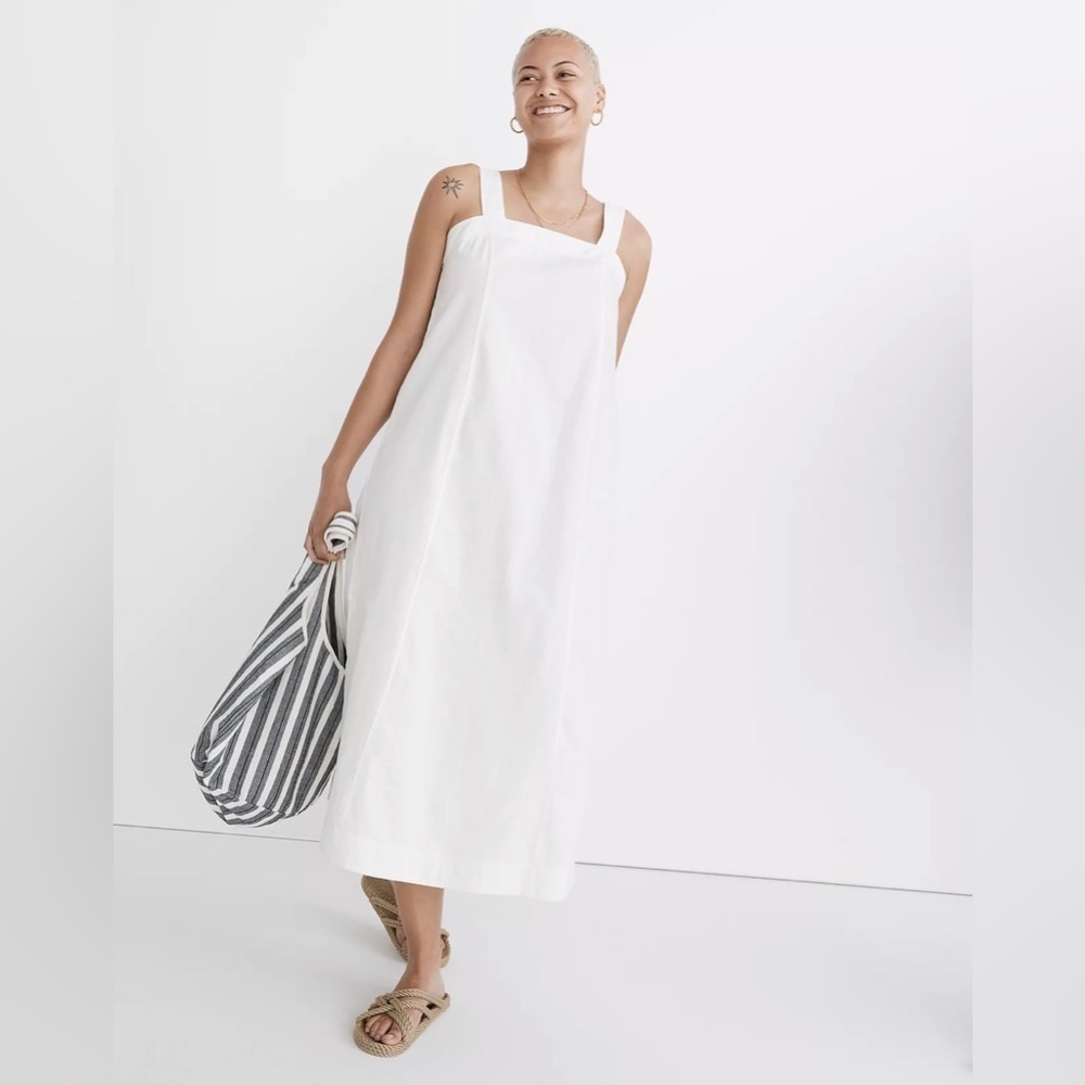 Madewell Linen Cotton Princess Seamed Midi Dress NF906